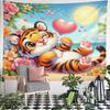 Cute Tiger with Flowers and Hearts Pattern Wall Hanging Tapestry Decorative Tapestry Home Decor for Bedroom and Living Room