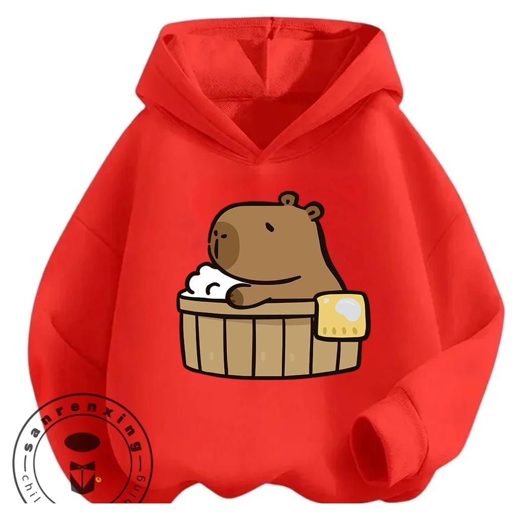 Loose Comfy Spring Autumn Hoodie Capybara Trendy Animal Motif Casual All Match Streetwear For Kids