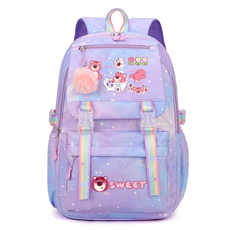 College Style Strawberry Bear Cute Cartoon Print Student Schoolbag Lightweight Ridge Protection Large Capacity