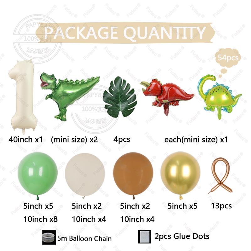 54pcs Jungle Theme Dinosaur Party Balloon Arch Set for Boy Wild One 1-9st Birthday Party Decoration Baby Shower First Birthday