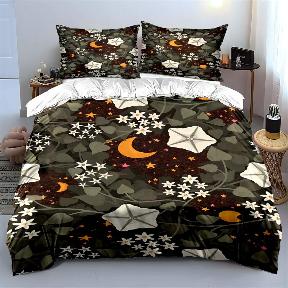 Moons, stars, flowers, leaves. Bedding sets Duvet cover sets Duvet covers Pillowcases(1 * Duvet Cover 2 * Pillowcases without duvet insert)