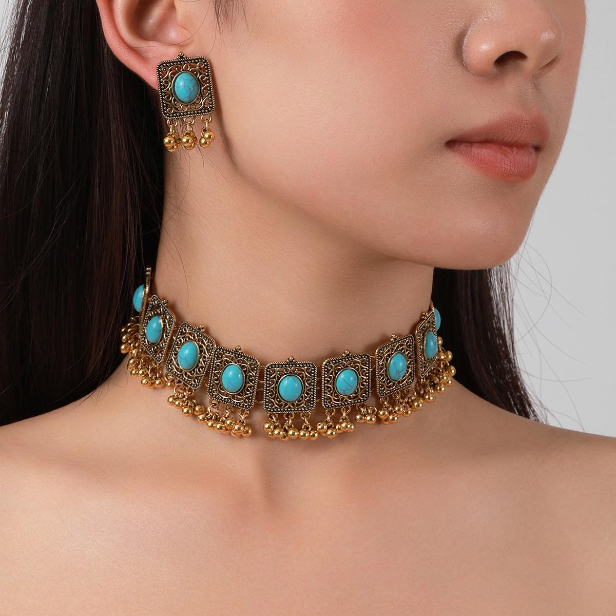European American Turquoise Retro Ethnic Bohemian Hanfu Set Other