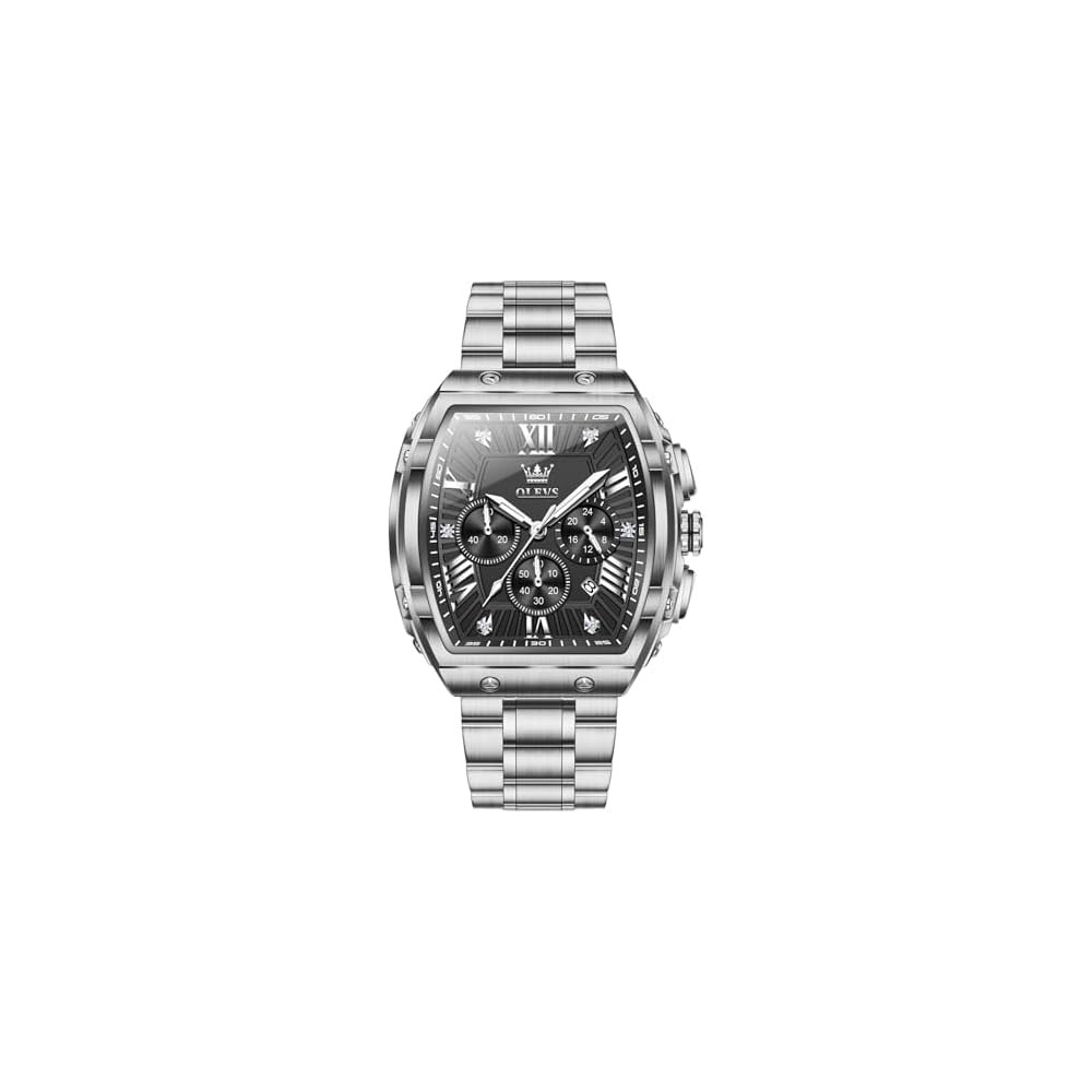 Olevs Men s Analog Quartz Watch Silver Waterproof Stylish Metal Chronograph with Luminous Dial