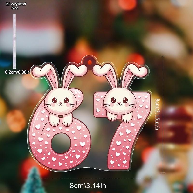 Transparent Acrylic Bunny Decor with 6 or 7-Pendant Drops & Finials - Cute Patterns, No Electricity Needed, Valentine's Day Hanging Ornaments, Nurser