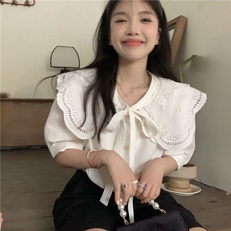 White Shirt Women's Summer New Popular Bow Tie Tops