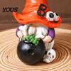 Weather Resistant Gnome Sculptures Halloween Witch Hat Figurine, Mini Wizard Resin Figurines Statue, Dwarf Sculpture Ornament for Indoor Outdoor