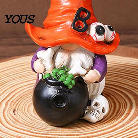 Weather Resistant Gnome Sculptures Halloween Witch Hat Figurine, Mini Wizard Resin Figurines Statue, Dwarf Sculpture Ornament for Indoor Outdoor