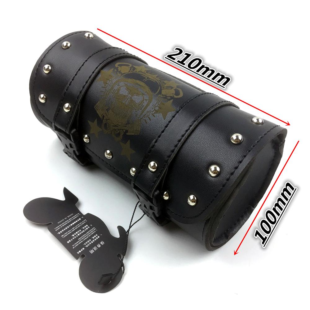 Motorcycle Fork Bag Leather Cruiser Tool Roll Barrel Bag Fork Barrel Shape Handlebar Black Saddlebags Storage