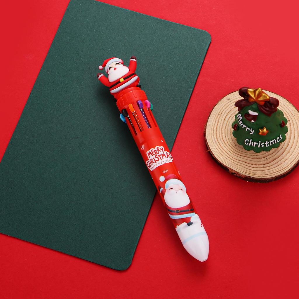Christmas Cartoon Multi-Color Ballpoint Pen Set - Ten Colors, Perfect for Students and Holiday Gifts