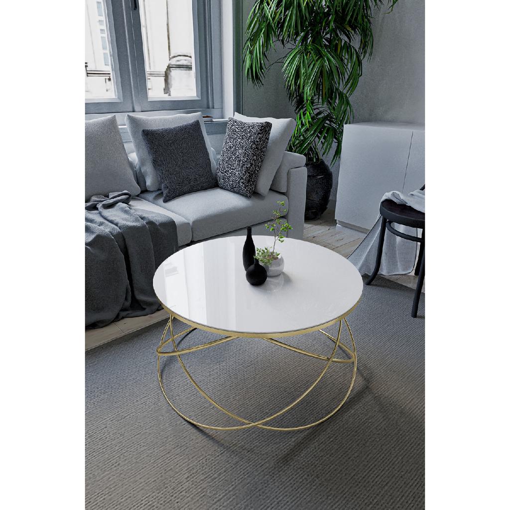 Planet Coffee Table Black Leg, White Glass