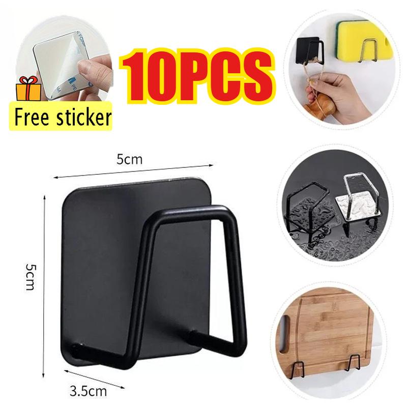 Steel Kitchen Sink Sponge Holder Sink Wall-mounted Dishwashing Sponge Holder Self Adhesive Drain Drying Rack Bathroom Organizer