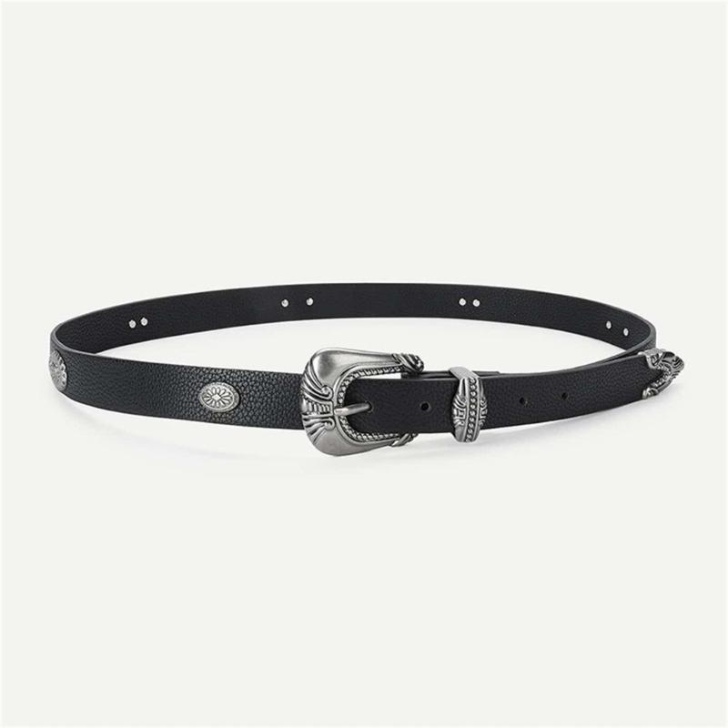 PU Waist Belts with Alloy Carved Buckle Thin Adjustable Waist Belt Woman Girls Jeans Dresses Skirt Coat Waistband