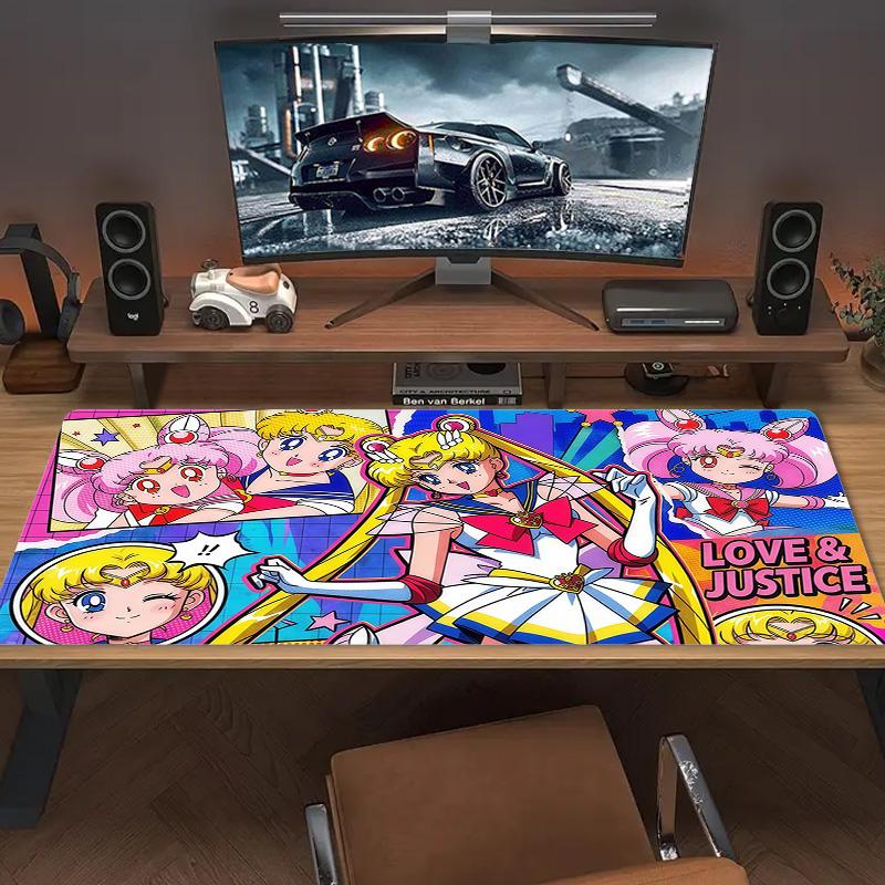 Sailor Moon Print  Cushion Non-slip Laptop Tablet Big Mousepad XXL Mat Mini PC Playmat With Lock edge