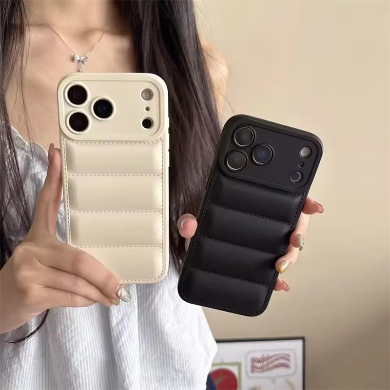 Luxury Down Jacket Silicone Shockproof Case For iPhone 17 Air 16 E 15 Plus 14 13 12 11 Pro Max Winter Colorful Soft Puffer Cover