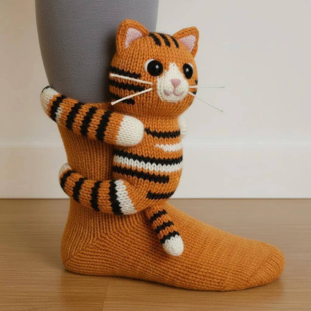 New 3D Knit Animal Socks Double Layer Warm Funny Socks Hand Crocheted Breathable Middle Tube Socks Christmas Gifts Legs Warme