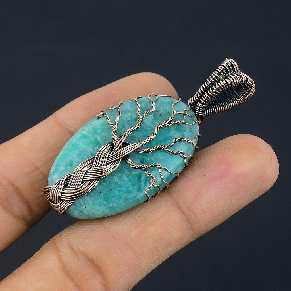 Tree Of Life Amazonite Pendant, 999 Copper Wire Wrapped Pendant Handmade Gemstone Jewelry, Gifts For Wife Brand New Pendant