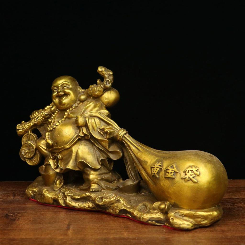 Copper Maitreya Buddha Statue Big Belly Laughing Buddha Ornament Monk Gold Bag Company Opening Gift