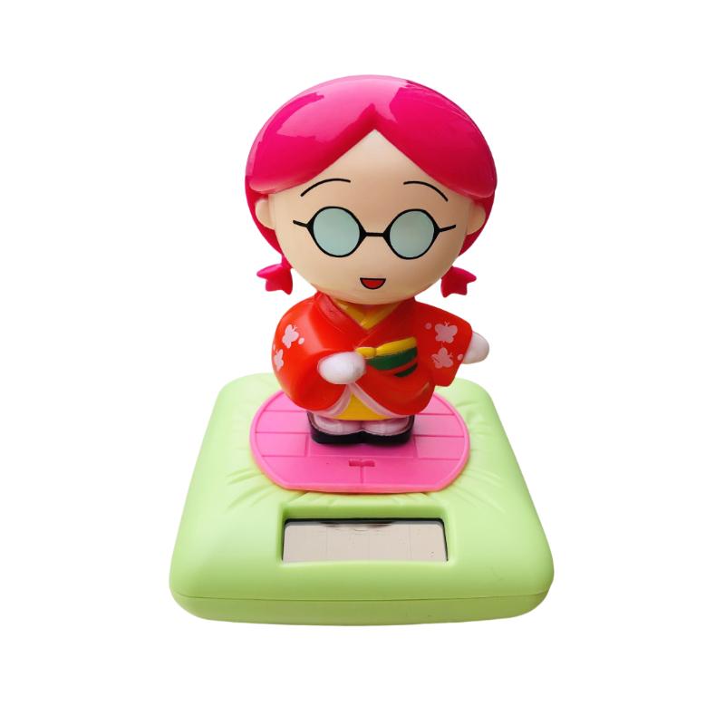 New Solar Powered Japanese-Style Doll Car Ornament Kimono Girl Shaking Head Nod Head Cartoon Doll Dashboard Cute Car Accessories