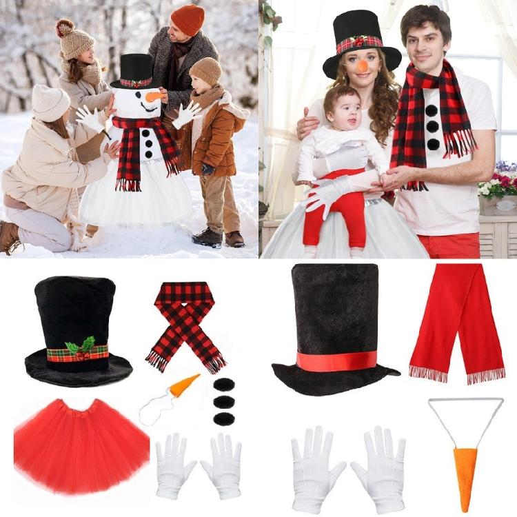 Winter Frosty Snowman Costume Christmas Play Dress Up Accessories Carrot Nose Scarf Gloves Pompoms Balls Tutu Skirt