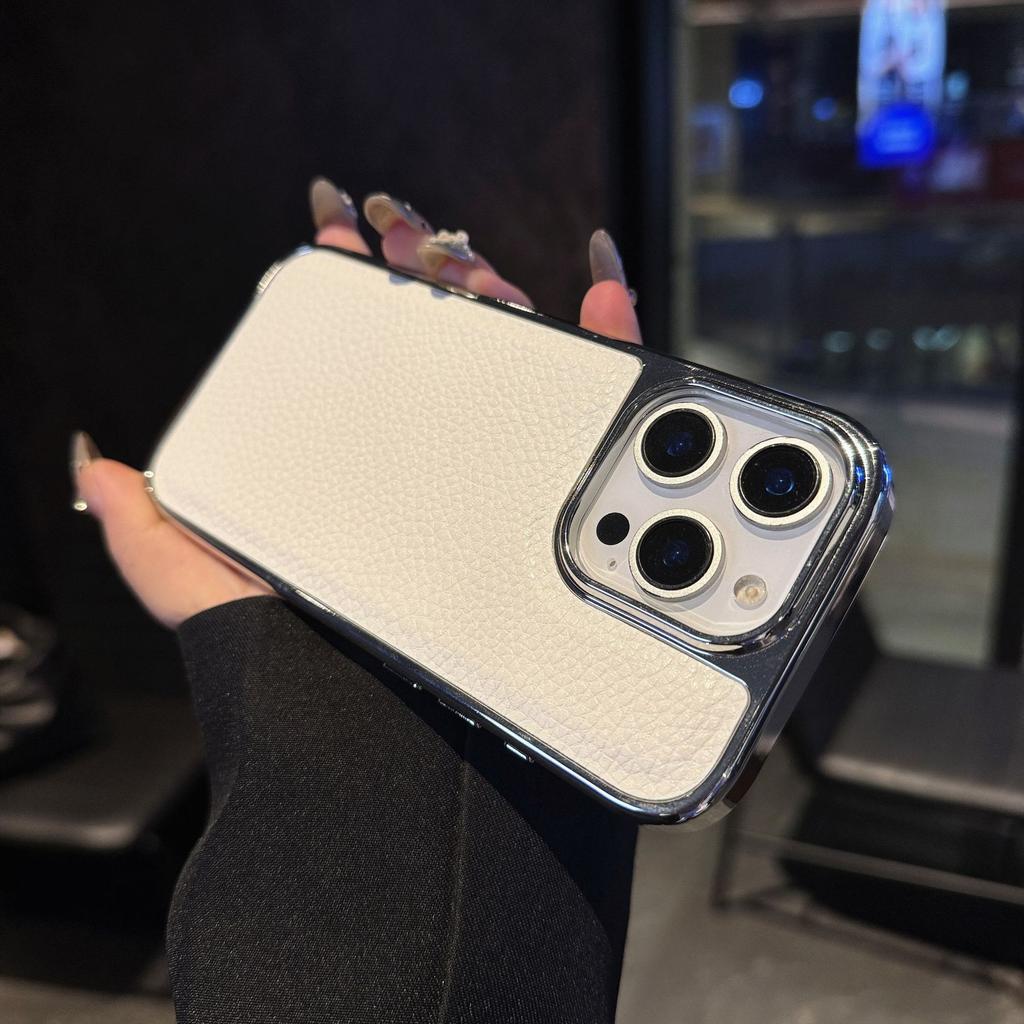For Apple 17pro Electroplated Case Two-in-one Leather Texture for IPhone 17pm Leather Phone Case Solid Color