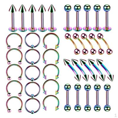 40 Pieces Body Piercing Jewelry 16G Belly Ring Tongue Nose Lip Eyebrow 6mm