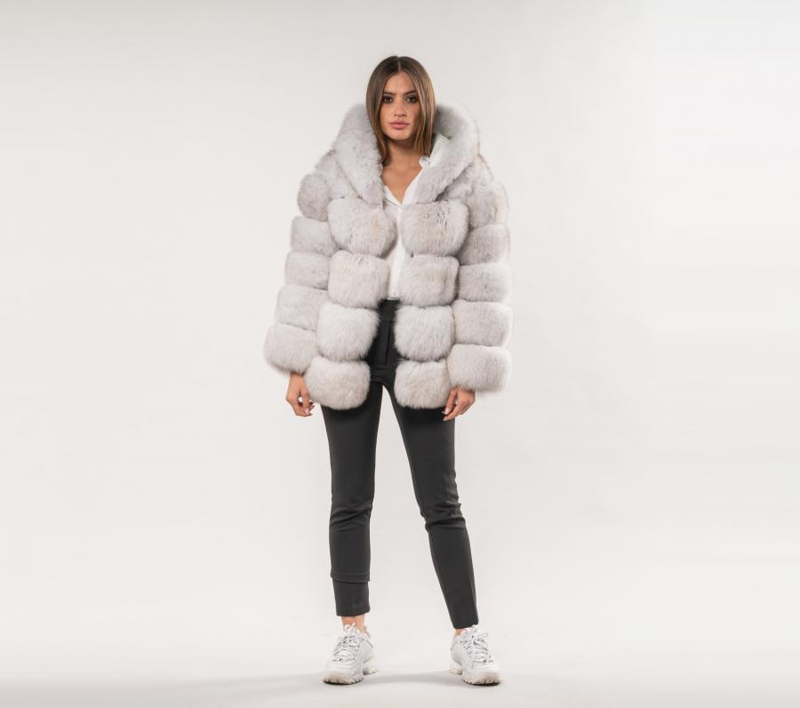 Palton de damă cu glugă din blană artificială cu blană de vulpe, Stil european și american 2019, Disponibil în stoc