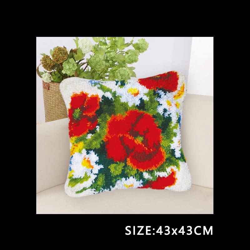 DIY Carpet Embroidery Latch Hook Kit Plant Series Segment Embroidery Pillow Flowers Grass Coarse Wool Cross Stitch 3D Latch Hook