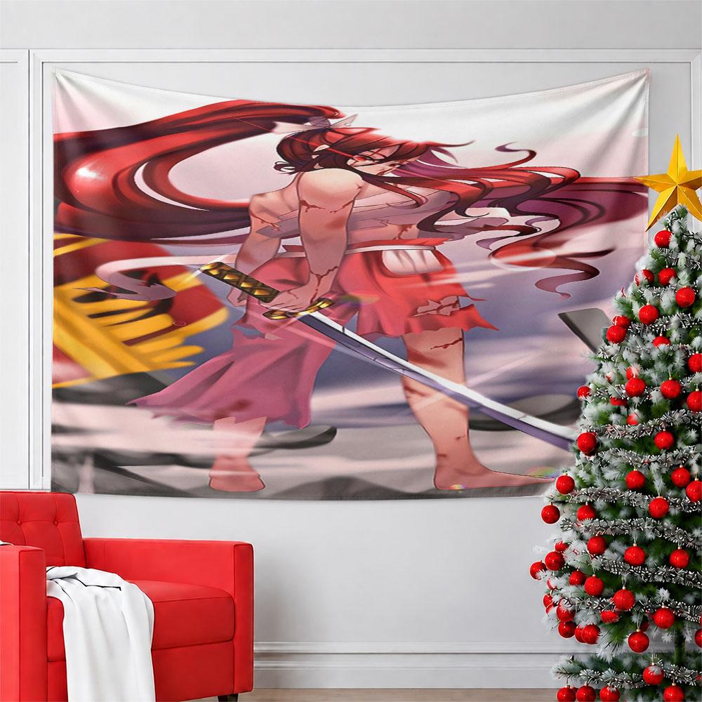 Samurai Girl with Red Hair and Sword Pattern Wall Hanging Tapestry Decorative Tapestry Home Decor for Bedroom and Living Room