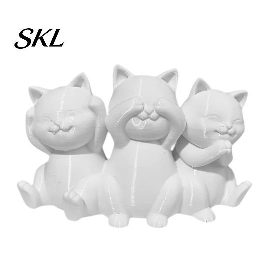 Artistic Cat Statues Three Wise Cats Figurines, 3D Printed Minimalist Statue for Desk Shaped Desktop Decor Decor, Ancient Wisdom Ornament Home Office,