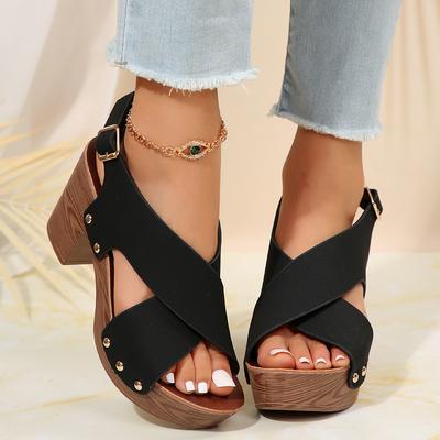 2025 New Foreign Trade Summer High Heeled Platform Women's Shoes Large Size Thick Heel Cross Band Fashionable Casual Sandals