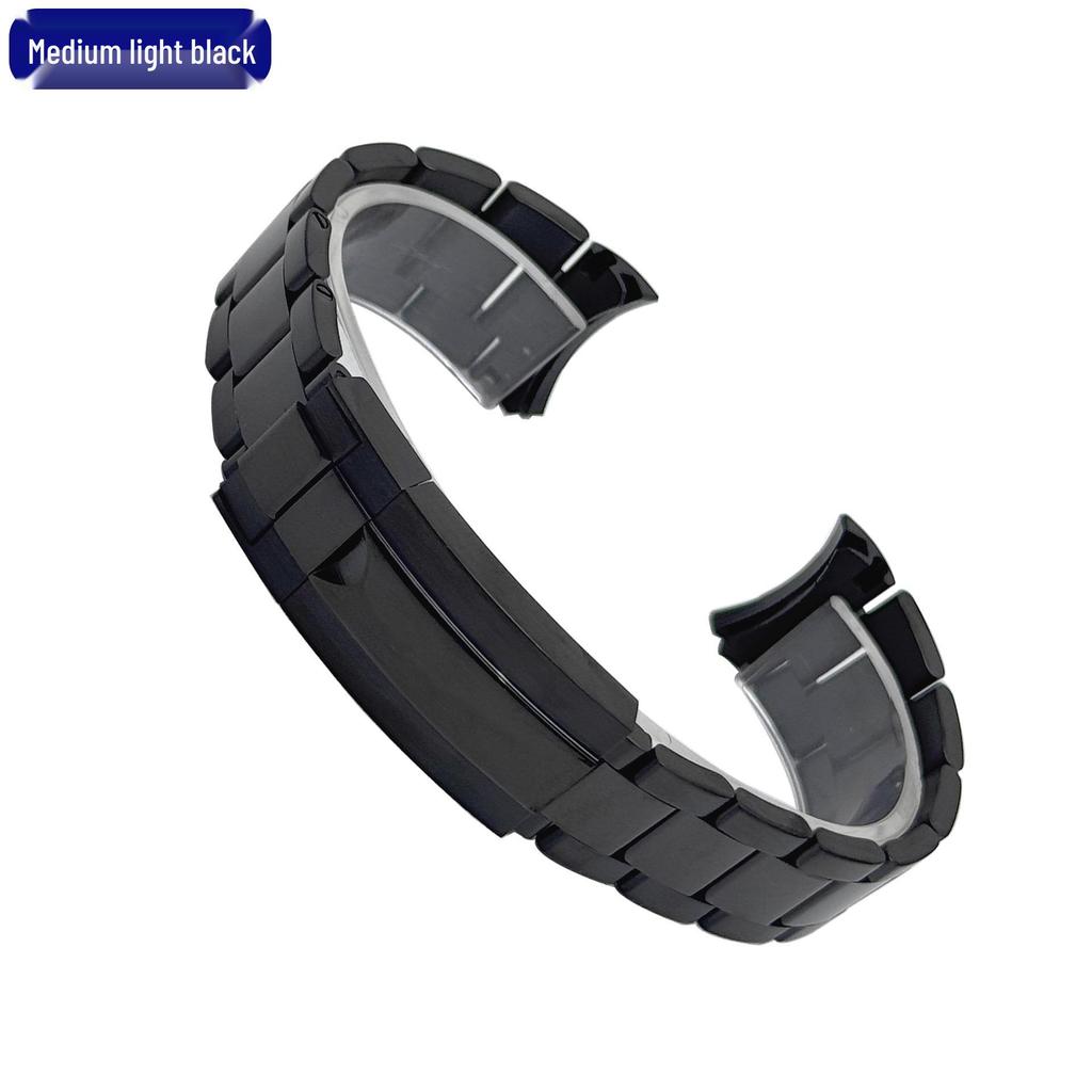 Stainless Steel Curved End Watch Band, Fits Rolex Submariner Three-Link Series, 20mm, with Safety Clasp.