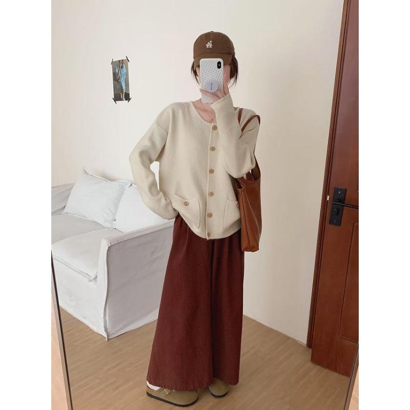 

Autumn and winter new round neck single-breasted knitted cardigan women s loose and thin versatile sweater women s coat women average size