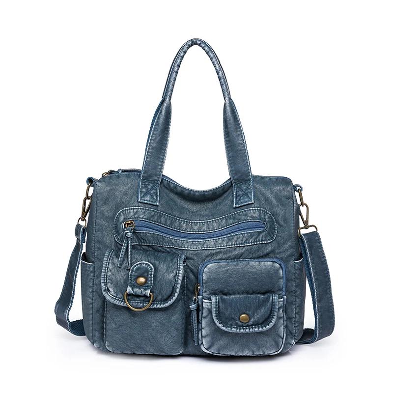 Fashion Soft Leather Crossbody Bag Shoulder Bags New Women‘s Large Capacity Casual Totes Solid Color Double Pockets Shopping Bag