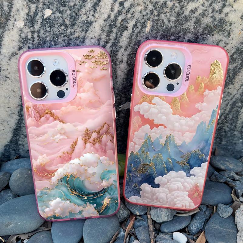 Durchscheinendes Rosa Wolkenmeer Laser Handyhülle Für iPhone 11 12 15 Pro Max 13 Mini 16 14 13 Pro Max Plus Stoßfeste Rückseite Fundas