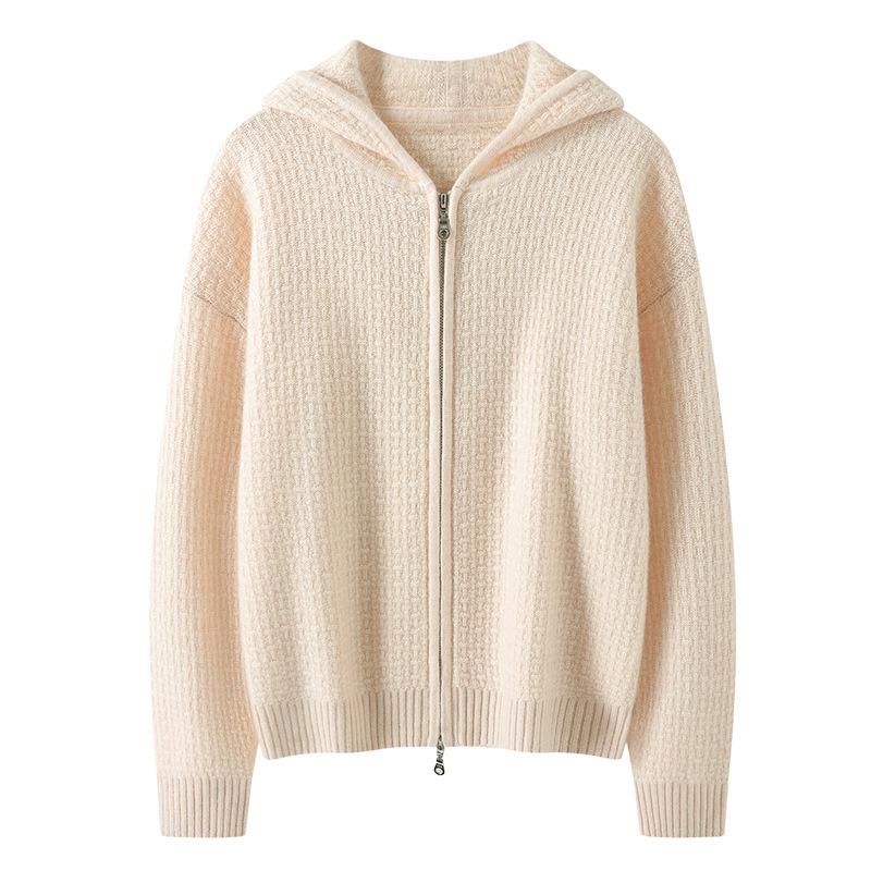 Lekasha Women's Cashmere Zip-Up Hooded Cardigan