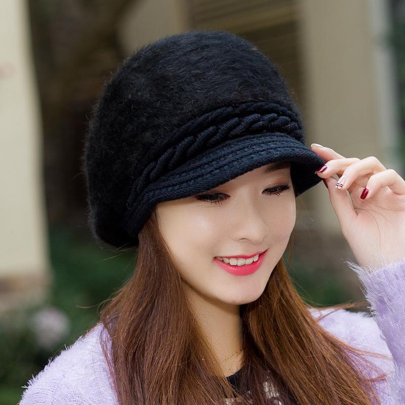 Fleece rabbit fur hat women's knitted hat winter winter thickened ear protection warm hat middle old hat women