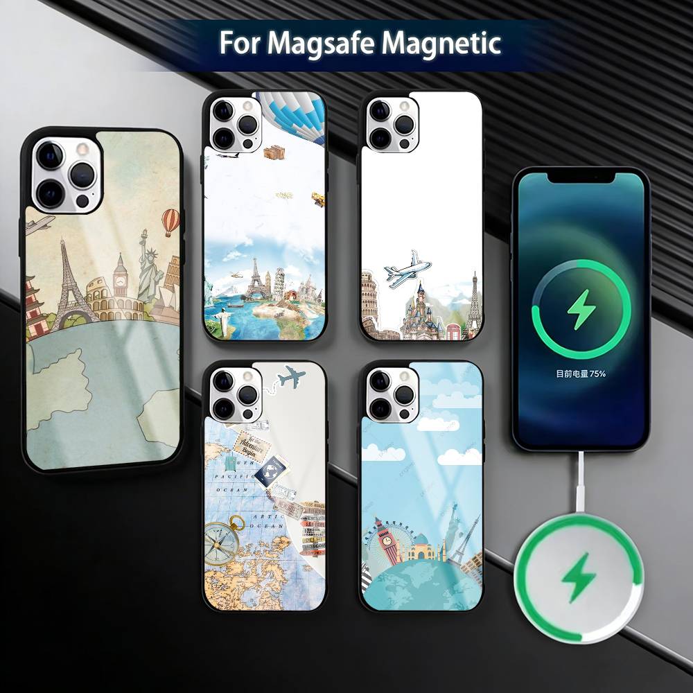 Travel Airplane R-Route Phone Case For iPhone17,16,15,14,13,12,11 Plus,Pro Magnetic For Magsafe Wireless Charging