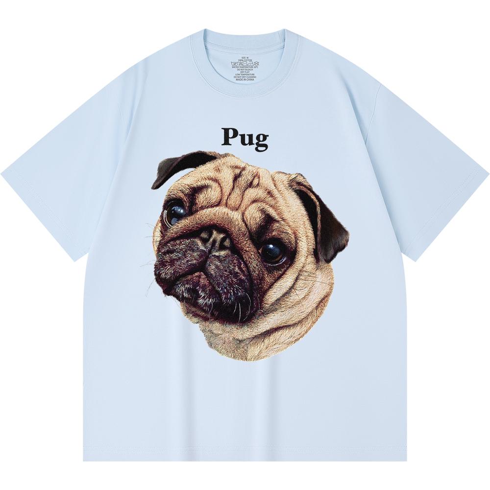 230GSM 100% Cotton T-Shirt Pug Print Tees Funny Harajuku Style Combed Cotton Tshirt