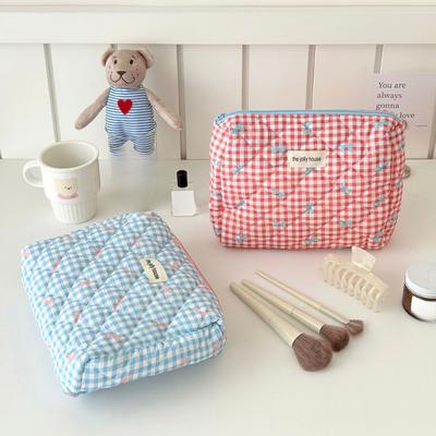 Cute Bow Cotton Makeup Bag Women Zipper Cosmetic Organizer Female Cloth Box Shape Portable Toiletry Case for Girls
