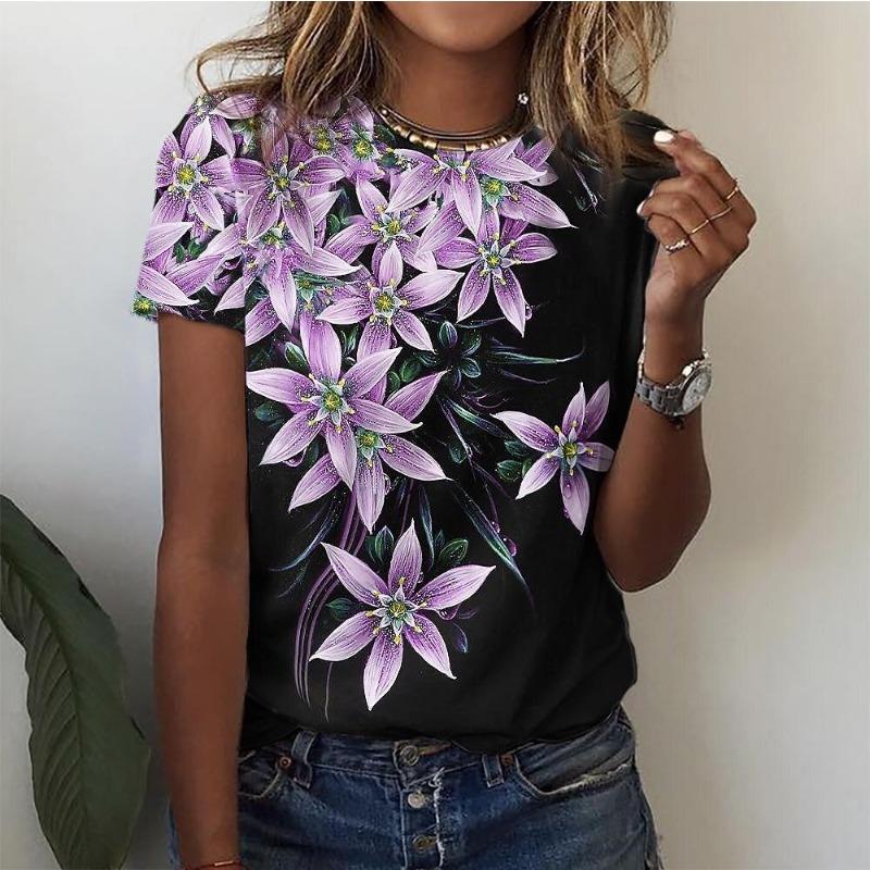 T-shirt per abiti da donna Top moda per donna T-shirt da donna estiva a maniche corte con stampa floreale 3D T-shirt taglie forti