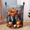 1pc Thanksgiving Floral Pumpkin Design Round Collapsible Laundry Basket, Suitable for Storing Clothes And Miscellaneous Items In The Bathroom, Bedroom
