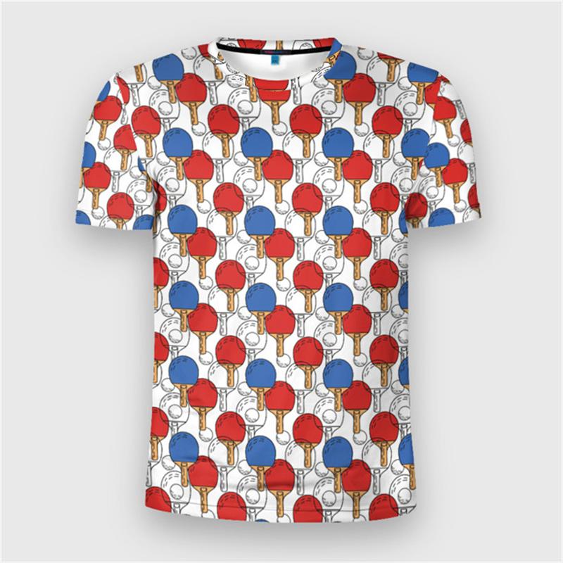 Table Tennis Full 3D Print T-shirt Men Cartoon Graphic Leisure Short Sleeve T Shirts Funny Children Size Ping Pong Sport Tees