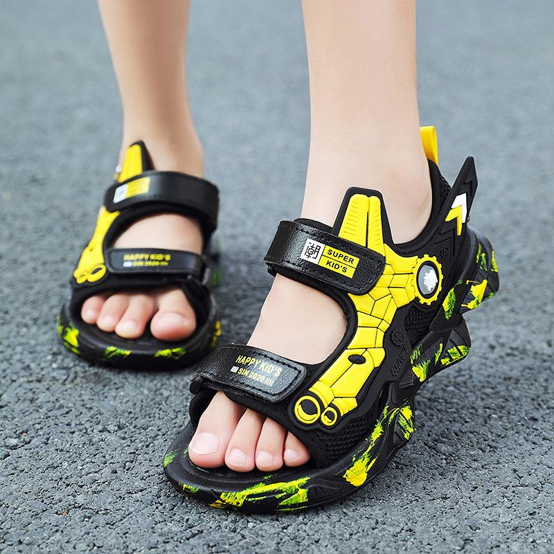 Children's sandals medium and large children's Velcro beach shoes boys' mecha sports sandals trend