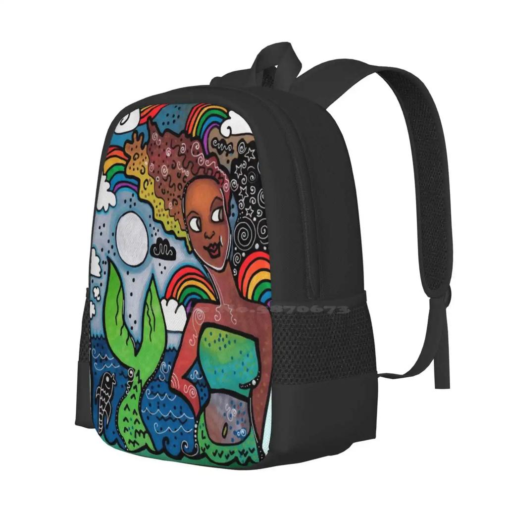 Mermaid Of Color New Arrivals Unisex Bags Student Bag Backpack Mermaid African American Belize Brown Black Love Folklore Myth