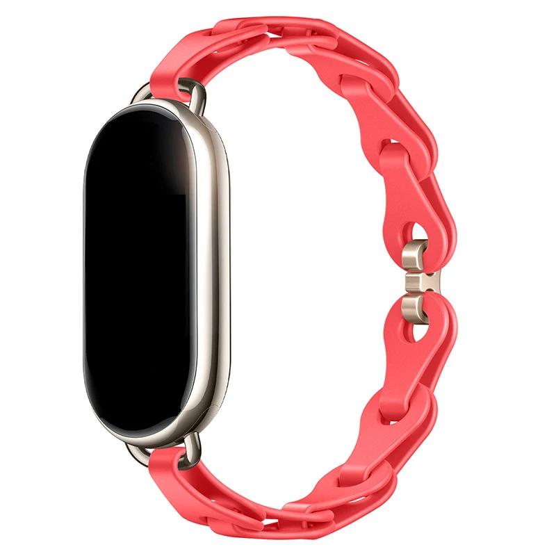 Rubber Strap for Xiaomi Mi Band 8 Stainless Steel Buckle Bracelet for Miband 8 NFC Fashion Lady Style Replacement Silicone Band