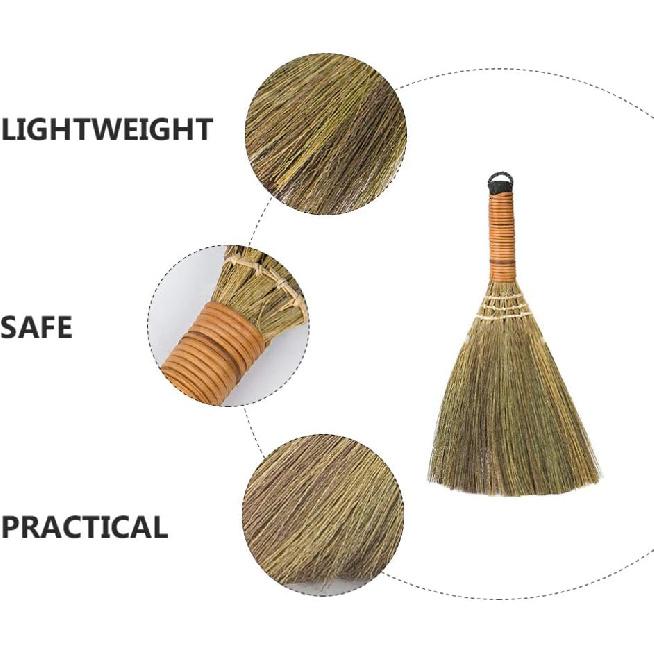 LIFKOME 2Pcs Indoor Grass Broom Whisk Broom Thai Handle Broomstick Sweeping Cleaning Tool Asian Handmade Craft Broom for Home Kitchen Bedroom