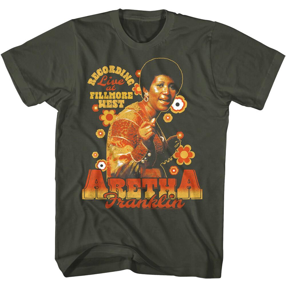 Aretha Franklin Recording Live at Fillmore West Men T Shirt Hippie Flowers R&B XXXL