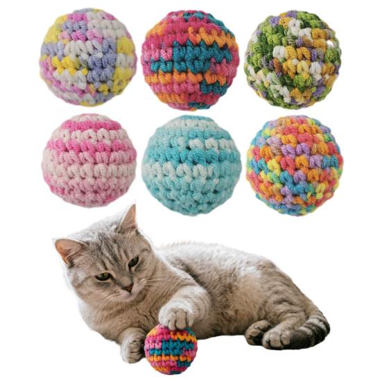 Interactive Cat Toys, Wool Crocheted Ball, Bite-Resistant Teaser Ball for Scratching Chasing, Plush Safe Toy for Cats