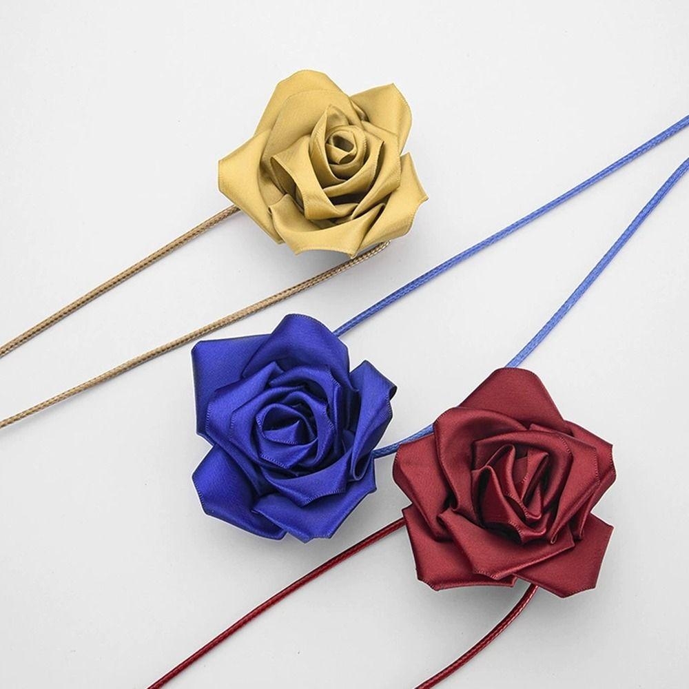 Retro Artistic Satin Waist Chain DIY Waist Braided Tie Rose Flower Rope Belts  For Women Lady Girl