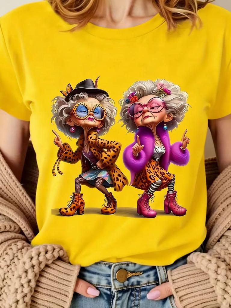 Polyester 100% Cool Trendy Grandma Graphic T-shirt Women Streetwear Funny Old Lady Print Casual Basic Fashion Tops